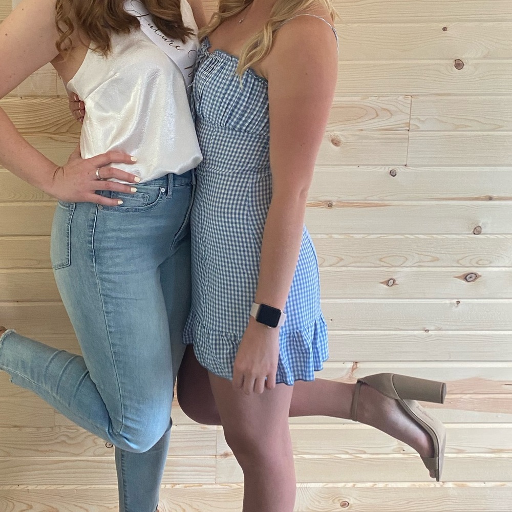 Blue and white dress